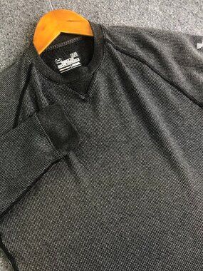 Under Armour Shirt Mens Large Black Crew Neck Thermal Waffle Knit Regular Fit